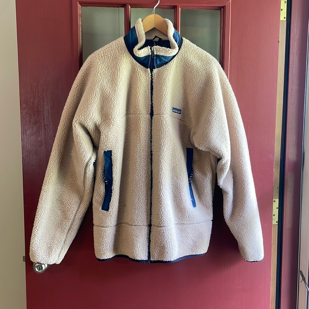 Patagonia Cream and Navy Sherpa Zip-Up Jacket